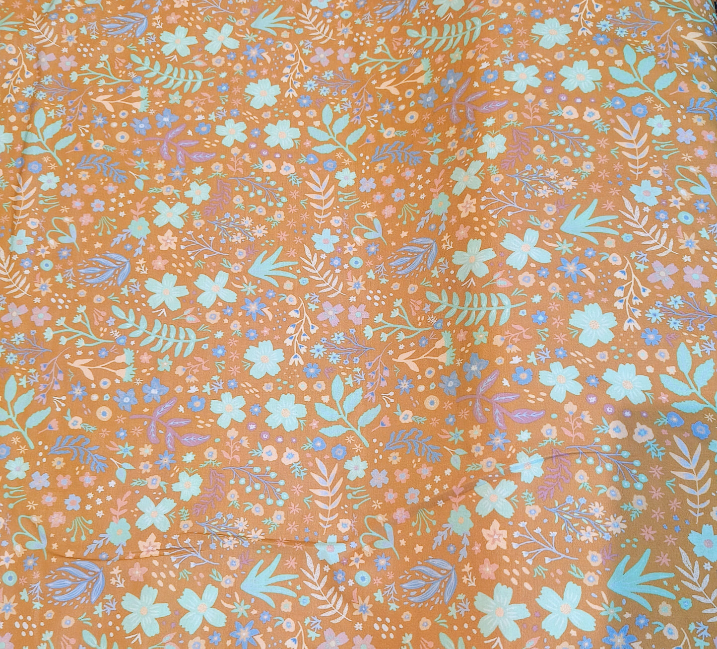 Popline Cotton 58" Width Fabric - Floral in brown base