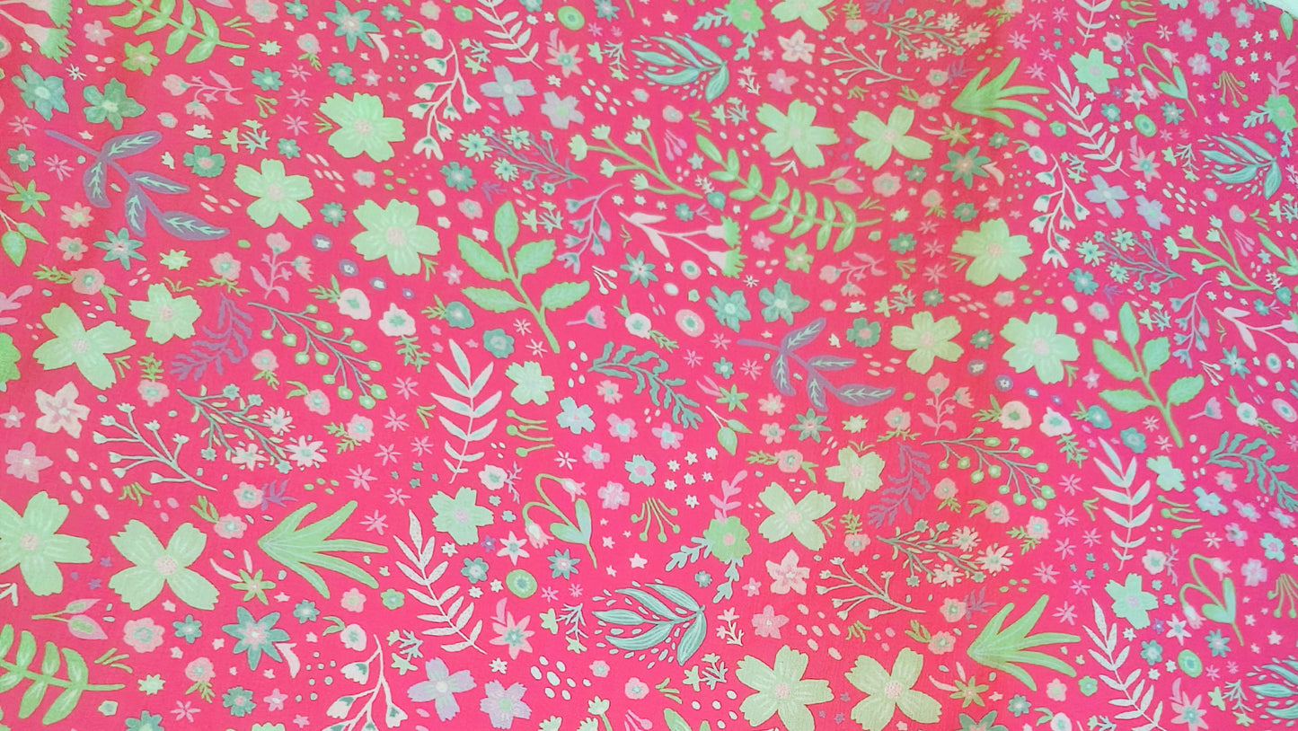 Popline Cotton 58" Fabric - Floral in pink base