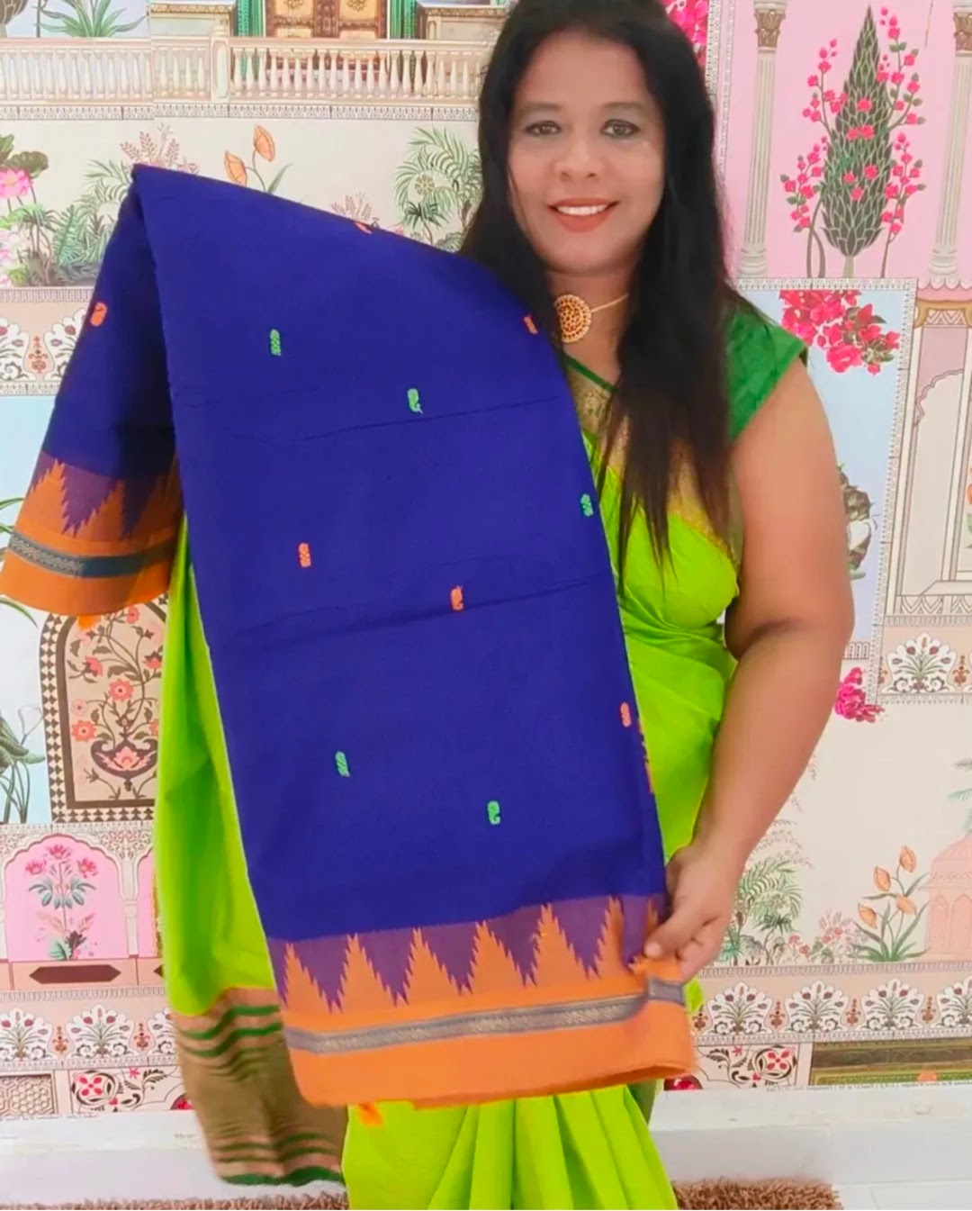 Ink blue pure cotton 120 count Mercerised cotton saree with handmade butta work