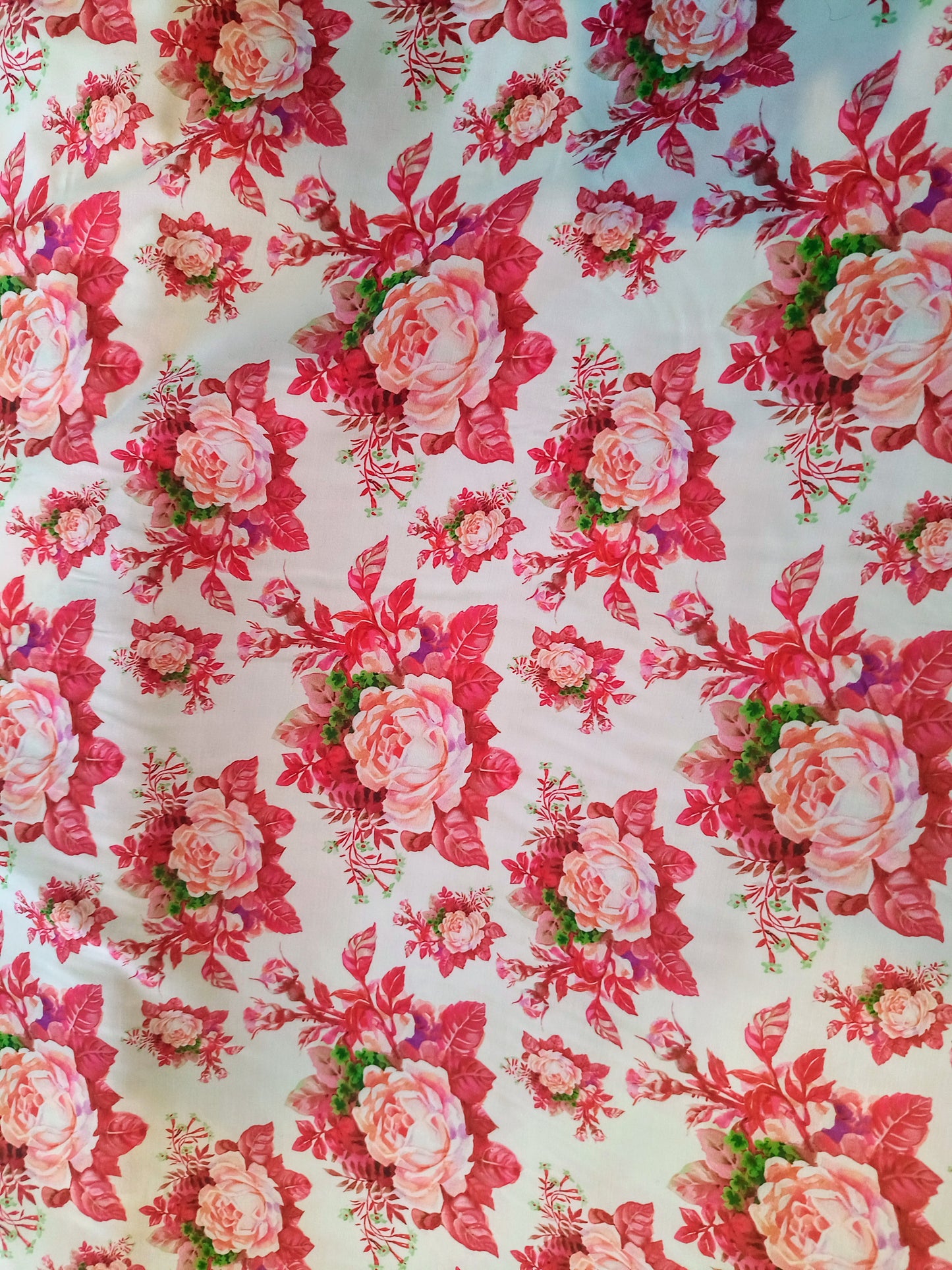 cotton popline 58" width fabric - Red big floral in ivory base