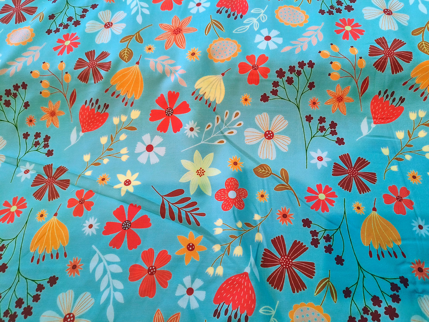 Cotton popline 58" Fabric - Signature Floral in blue base